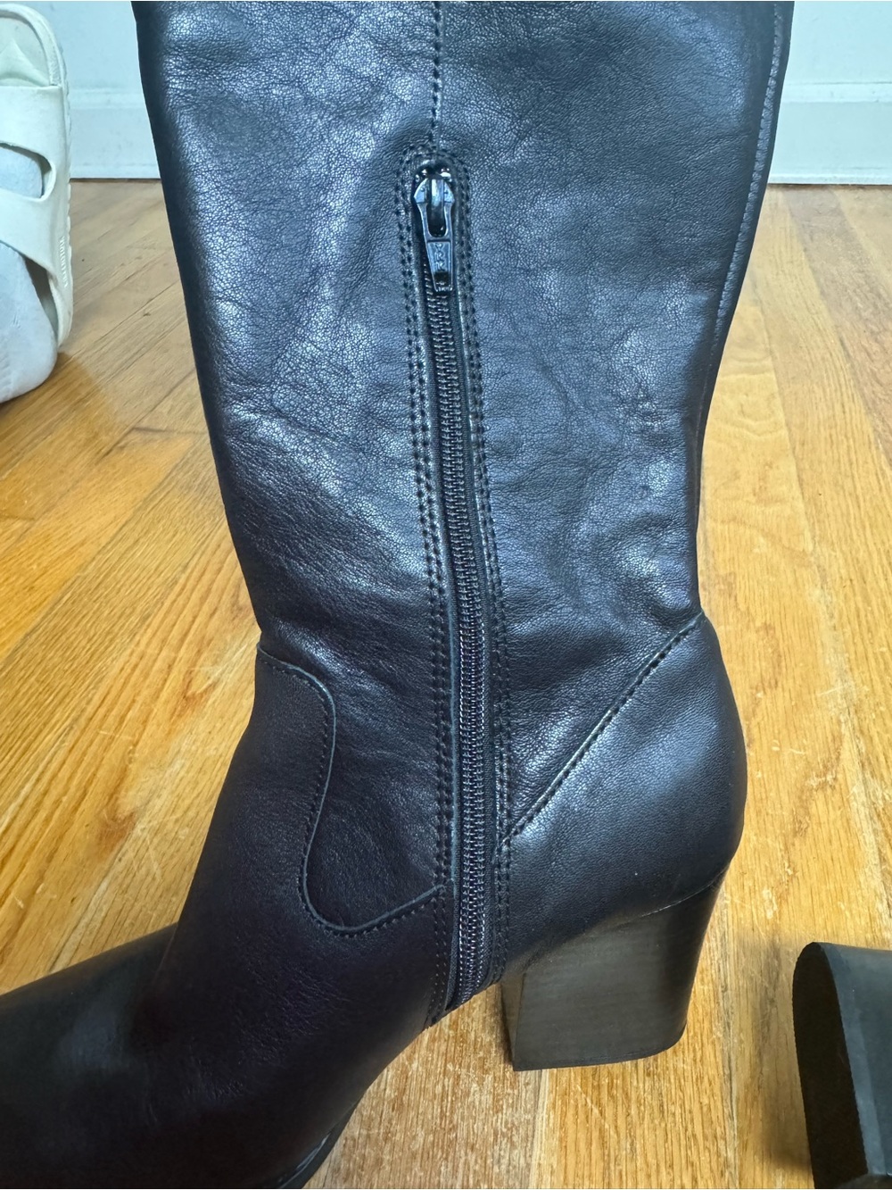 Born Black Leather Mid-Calf Block Heel Boots - Picture 6 of 11